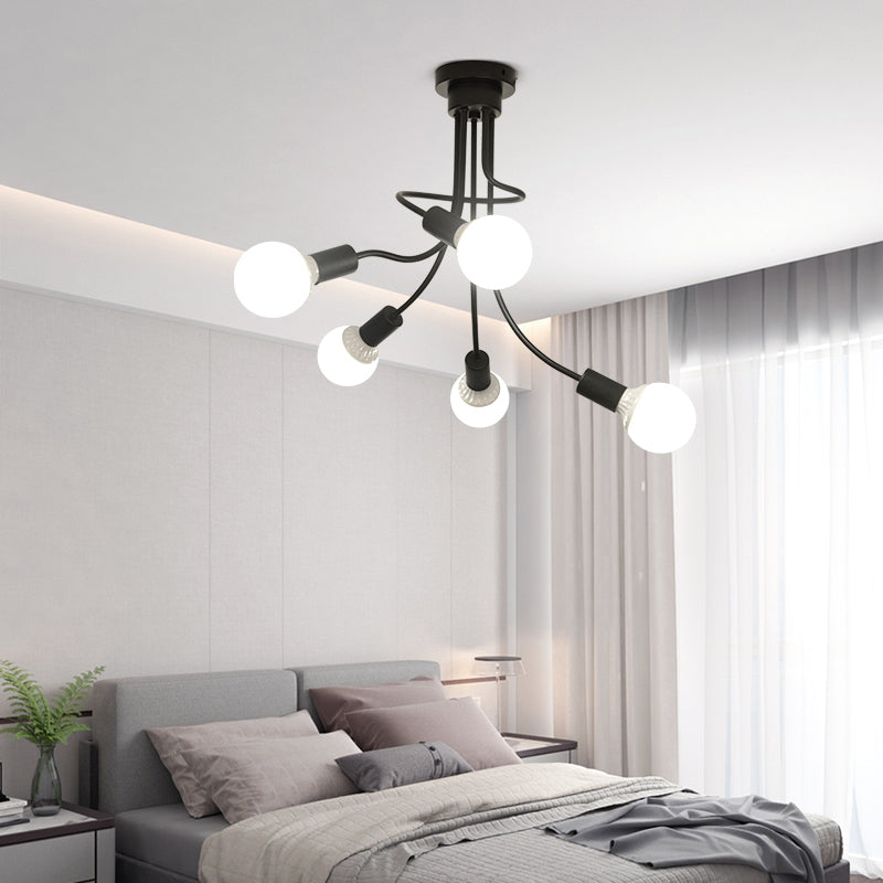 Black Metal Semi-Flush Ceiling Light With Curved Arms And 3/5 Lights - Ideal For Dining Room