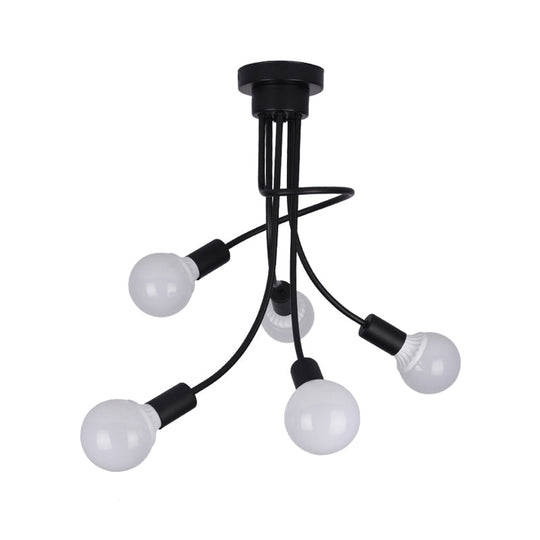 Black Metal Semi-Flush Ceiling Light With Curved Arms And 3/5 Lights - Ideal For Dining Room