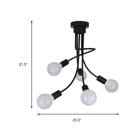 Black Metal Semi-Flush Ceiling Light With Curved Arms And 3/5 Lights - Ideal For Dining Room