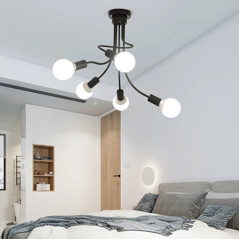 Black Metal Semi-Flush Ceiling Light With Curved Arms And 3/5 Lights - Ideal For Dining Room