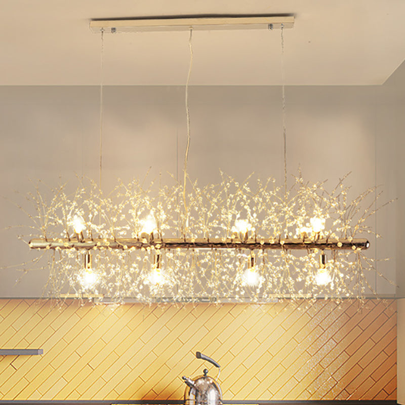 Modern Crystal Flower Island Pendant Ceiling Lamp For Kitchen (9/12-Head Chrome/Gold) 12 / Gold