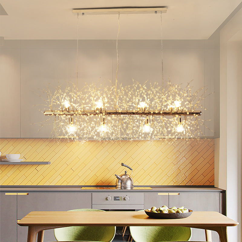 Modern Crystal Flower Island Pendant Ceiling Lamp For Kitchen (9/12-Head Chrome/Gold)