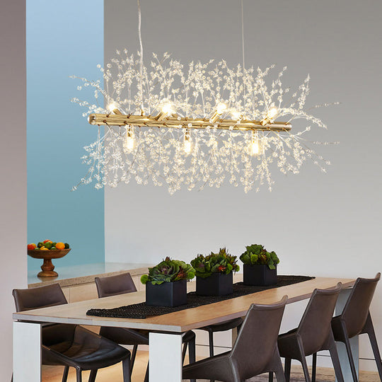 Modern Crystal Flower Island Pendant Ceiling Lamp For Kitchen (9/12-Head Chrome/Gold) 9 / Gold