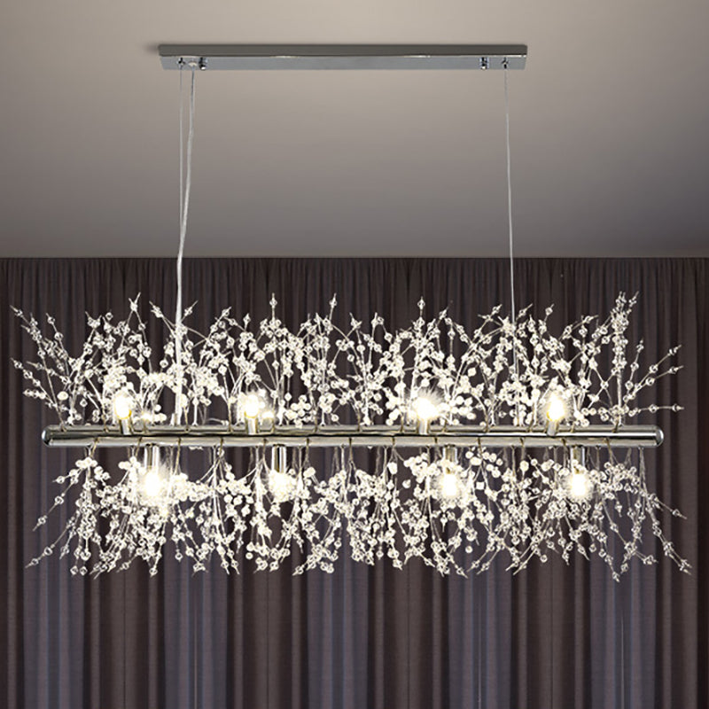 Modern Crystal Flower Island Pendant Ceiling Lamp For Kitchen (9/12-Head Chrome/Gold) 12 / Chrome