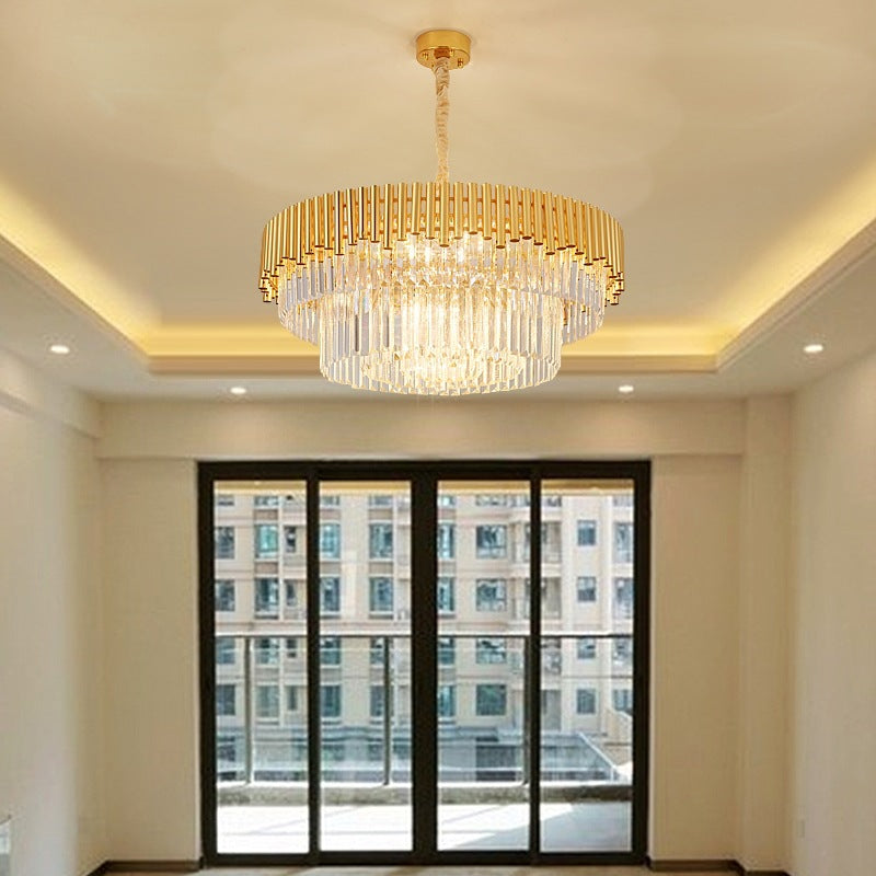 Modern Prism Block Chandelier - Multi-Light Crystal and Metal Lamp in Brass Finish