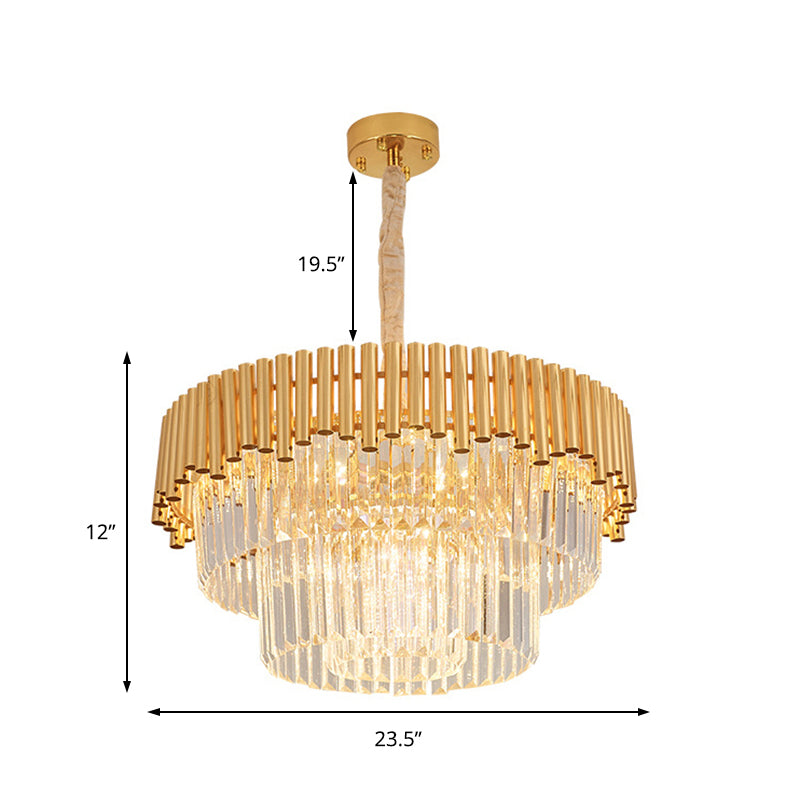 Modern Prism Block Chandelier Lamp - Multi Light Crystal And Metal In Brass Finish