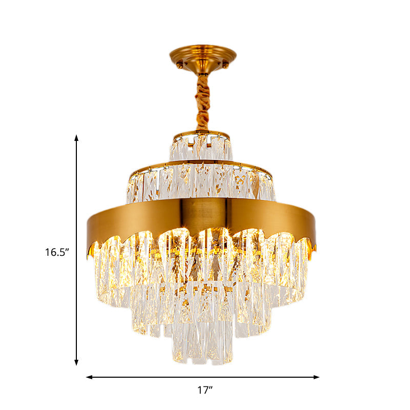 Vintage Style Gold Crystal Chandelier – Layered Light Fixture for Dining Room (17"/23")
