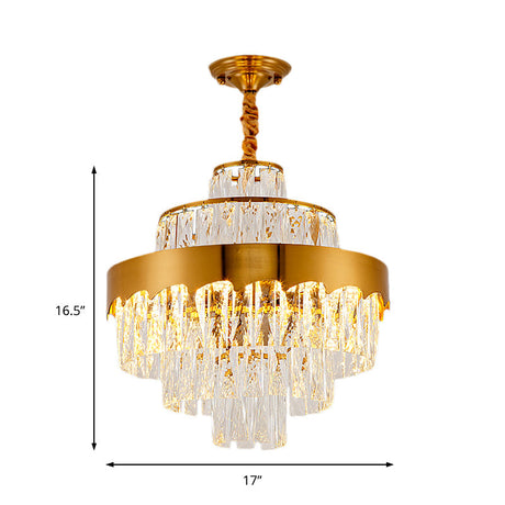 Vintage-Style Gold Chandelier Light Fixture - 17/23 W Layered Crystal And Metal Hanging Lamp For