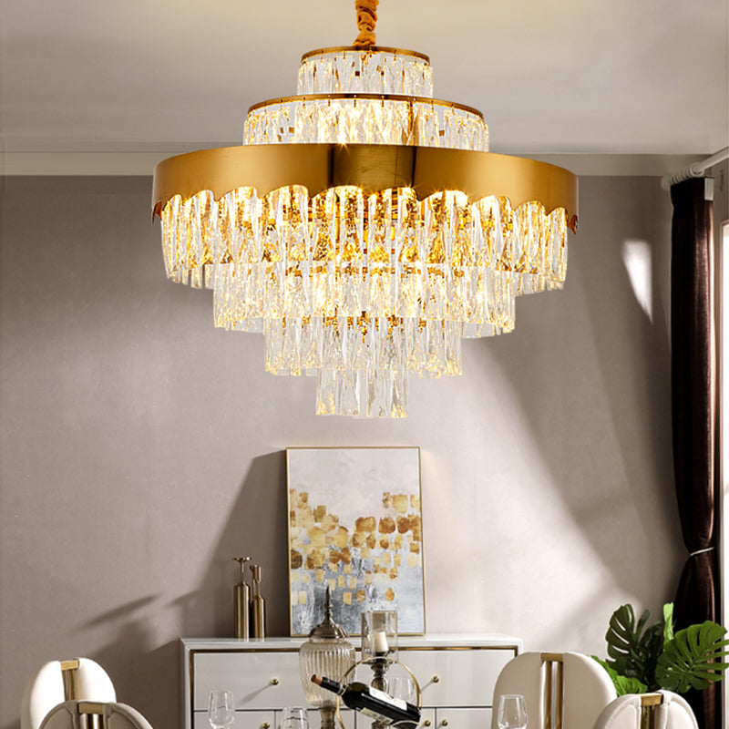Vintage Style Gold Crystal Chandelier – Layered Light Fixture for Dining Room (17"/23")