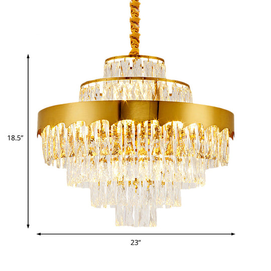 Vintage Style Gold Crystal Chandelier – Layered Light Fixture for Dining Room (17"/23")