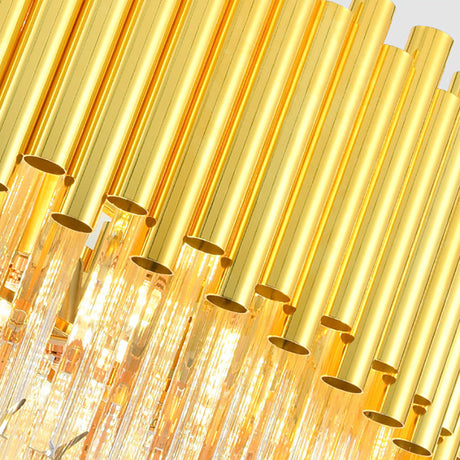 Vintage Brass Metal Chandelier With Crystal Block - Round Shade & Multi Lights