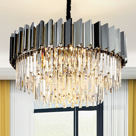 Tiered Vintage Stainless Steel Chandelier With Crystal Block - Silver Pendant Light For Living Room