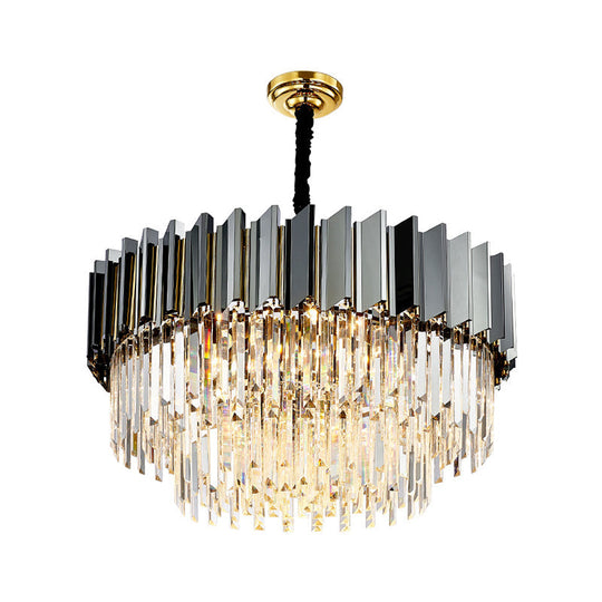 Tiered Vintage Stainless Steel Chandelier With Crystal Block - Silver Pendant Light For Living Room