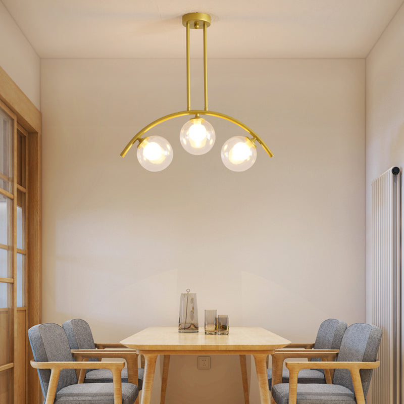 Gold Island Pendant With Clear/White Shade And Curvy Design - Perfect For Modern Kitchens (3/5/7