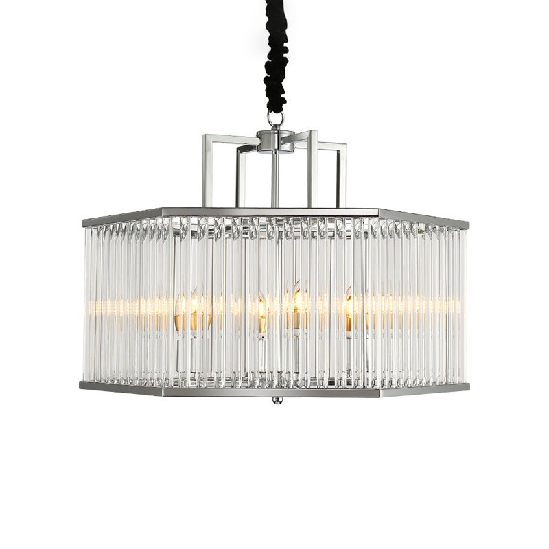 Modern Hexagon Chrome Pendant Chandelier With Crystal Detailing For Living Room