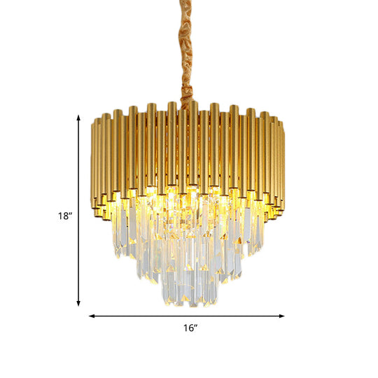 Contemporary 3-Tier Circle Metal Pendant Chandelier Light with K9 Block, Brass Finish