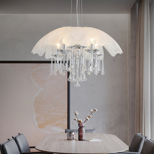 Hanging Chandelier Light w/ 5 Bulbs - Modern Glass Ceiling Fixture, Chrome Frame & K9 Crystal