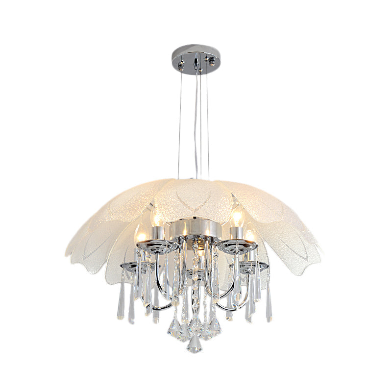 Modern Glass Hanging Chandelier Light With 5 Bulbs K9 Crystal And Chrome Finish