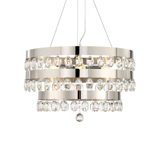 Metallic Multi Light Chandelier with Clear Crystal Deco and Tiered Ring Design in Chrome