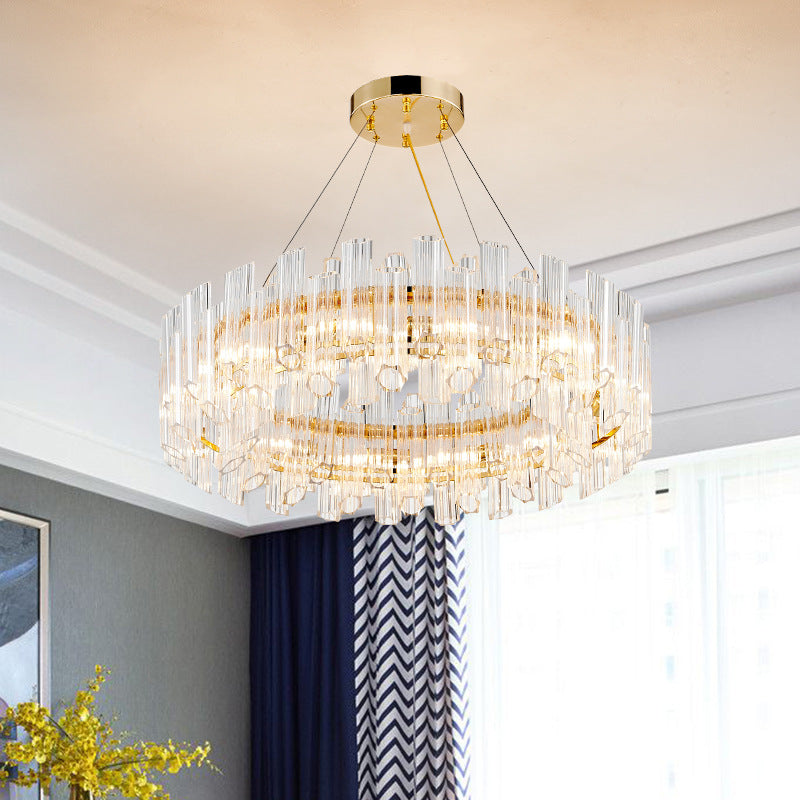 Modern Metal Ring Pendant Chandelier With Crystal Pipe - Gold