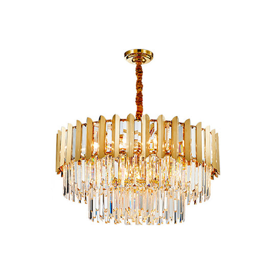 8-Light Stainless Steel Pendant: Modern Brass Round Chandelier With Crystal Prism