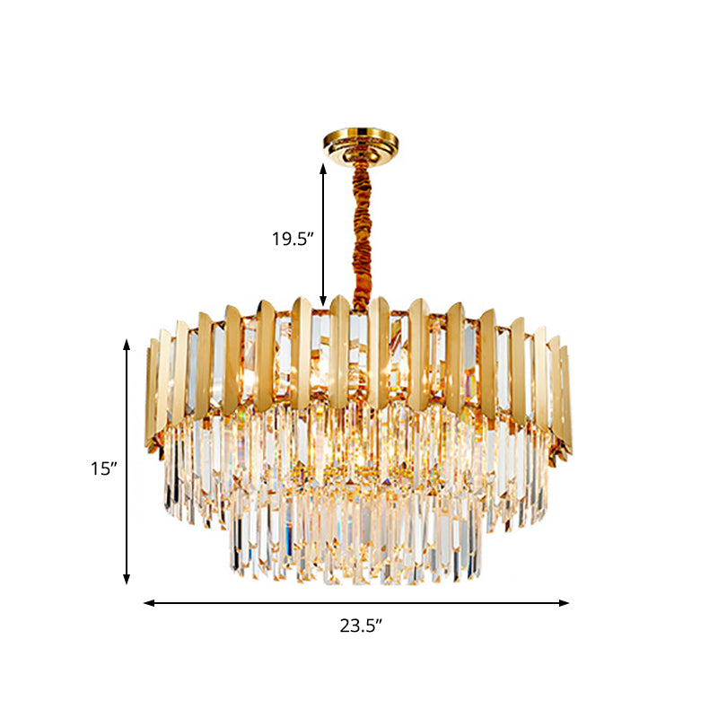 8-Light Stainless Steel Pendant: Modern Brass Round Chandelier with Crystal Prism