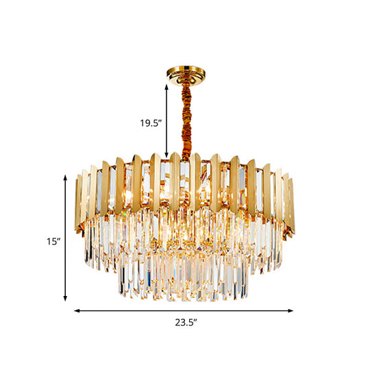 8-Light Stainless Steel Pendant: Modern Brass Round Chandelier with Crystal Prism