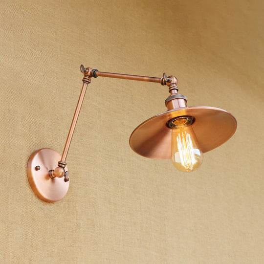 Vintage Saucer Wall Sconce - Stylish Swing Arm Light In Brass/Copper Copper / 6+6