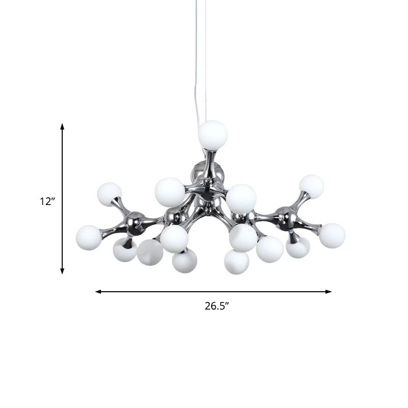 Contemporary Starburst Metal Chandelier with White Glass Shade - Chrome Finish