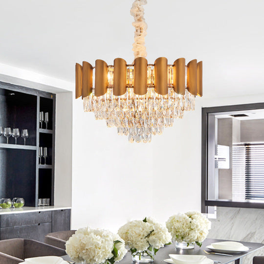 Modern Brass Metal Layered Pendant Lamp With Multi Light Chandelier And Faceted Crystal / 16