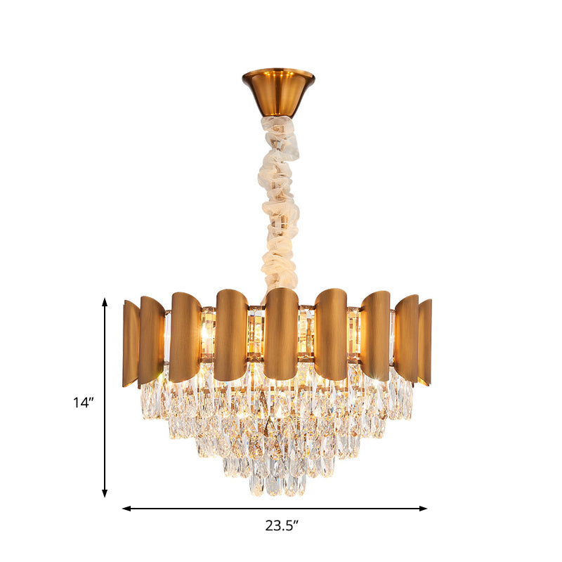Modern Brass Metal Layered Pendant Lamp With Multi Light Chandelier And Faceted Crystal