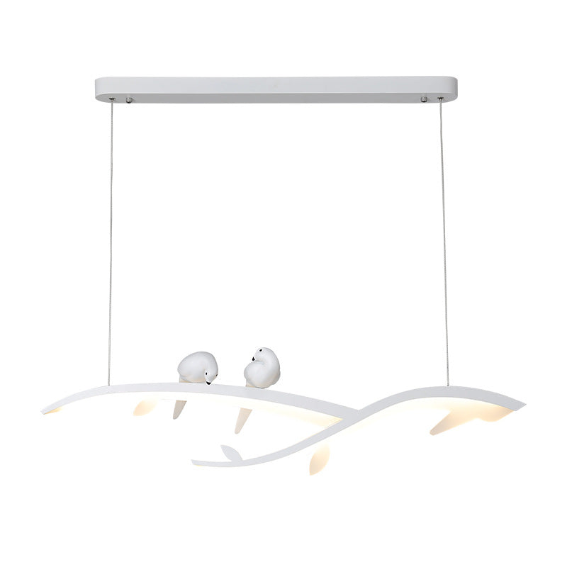 Modern White Branch Led Island Light - 27/37.5 Wide Acrylic Pendant With Warm/White And Bird Design