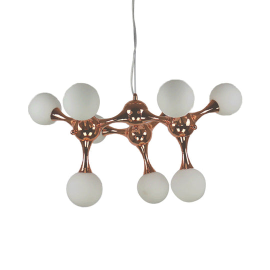 Contemporary Metal Chandelier with 9/15 Lights: Starburst Style, Rose Gold Finish, White Glass Bubble Shade