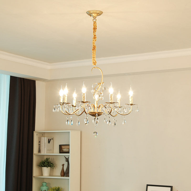 Modern Gold Chandelier Lamp With Crystal Deco - 5/8-Light Metallic Pendant Light 8 /