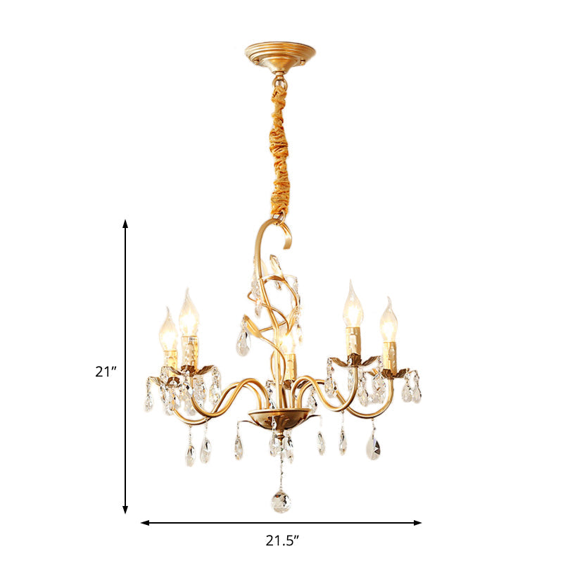 Modern Gold Chandelier Lamp With Crystal Deco - 5/8-Light Metallic Pendant Light