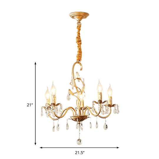 Modern Gold Chandelier Lamp With Crystal Deco - 5/8-Light Metallic Pendant Light