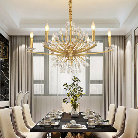 Vintage Brass Chandelier With Crystal Decor Open Bulbs And Multiple Head Options