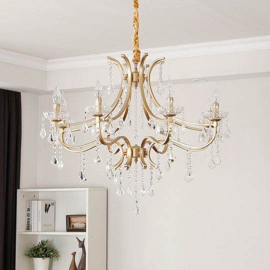 Modern Metal Flameless Candle Pendant Chandelier With Crystal Bead - Gold 6/8 Heads 8 /