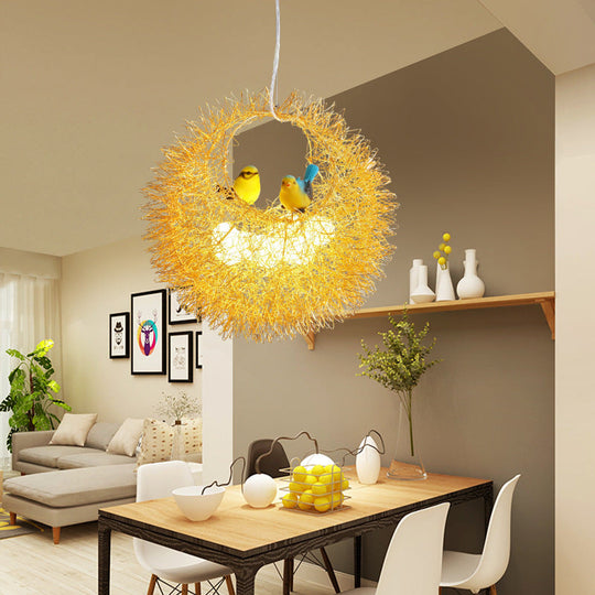 Gold Art Deco Nest Chandelier - 2-Light Ceiling Hung Fixture for Dining Room
