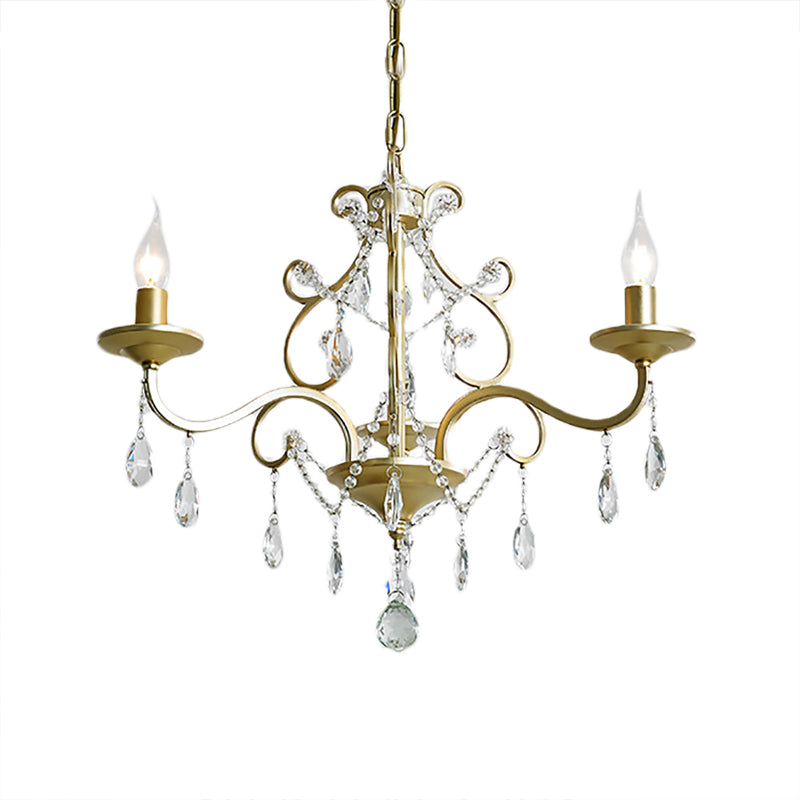 Vintage Exposed Chandelier Pendant Light With Crystal Deco - Gold Finish 3/6/8 Bulbs