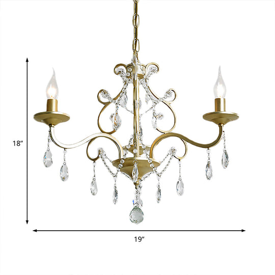 Vintage Exposed Chandelier Pendant Light With Crystal Deco - Gold Finish 3/6/8 Bulbs