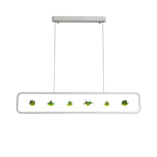 Modern Led Metal Rectangular Chandelier 27.5 Wide Ceiling Hung Light In White/Black With Artificial