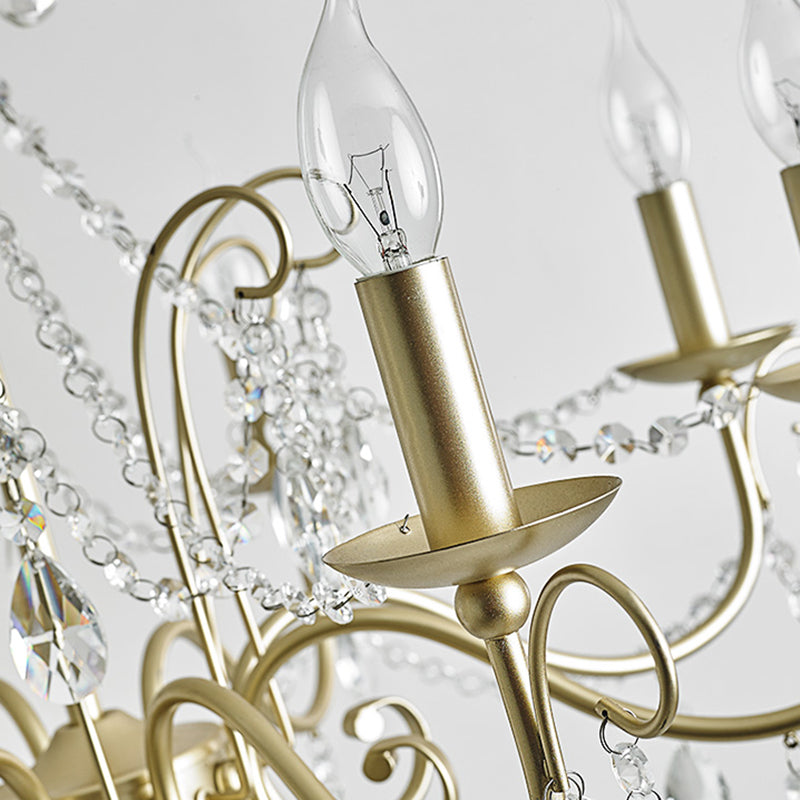 Vintage Bare Bulb Chandelier Pendant Light - Metallic Finish Clear Crystal Gold 3/6 Heads