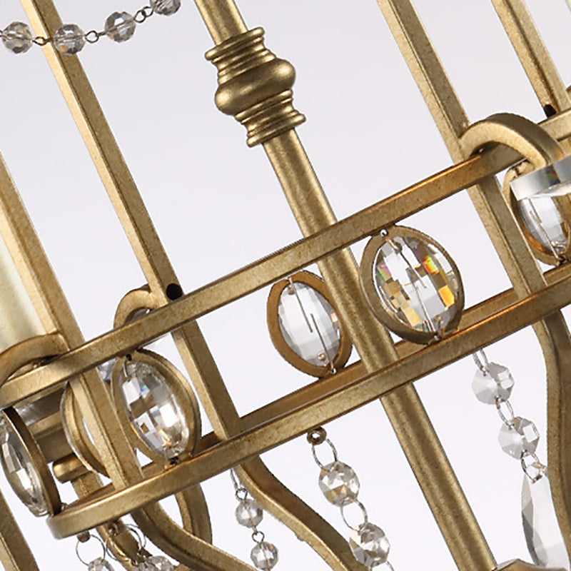 Modern 4/6-Heads Brass Pendant Light Fixture With Crystal Bead - Elegant Metallic Candle Chandelier