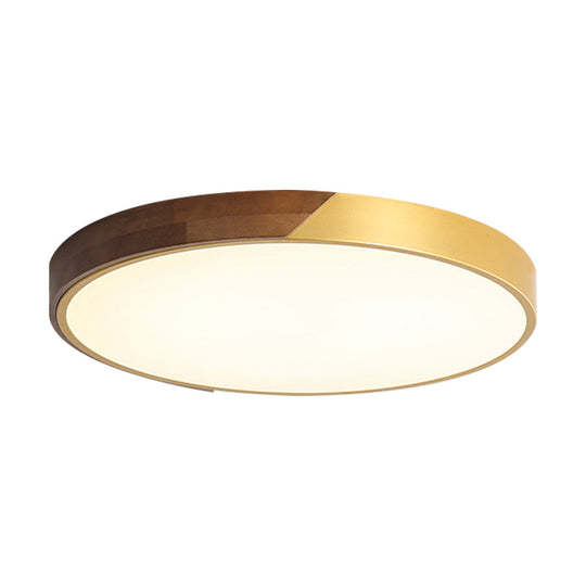 12 - 19.5 Simple Metal & Wood Led Round Flush Mount Ceiling Light Warm/White/Neutral Bedroom Gold