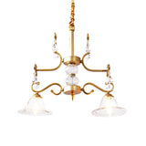 Clear Crystal Chandelier Light Fixture - Modern Bell Shade Hanging Lamp With 2 Bulbs In Gold For