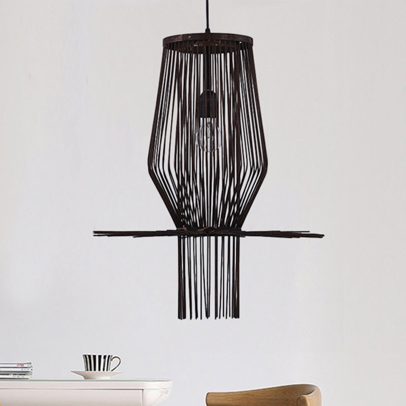 Hand-Woven Hanging Bamboo Pendant Lighting - Modern Style, 1-Bulb, Black