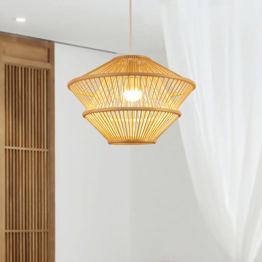 Handcrafted Asian Bamboo Pendant Light Fixture - Elegant 1-Light Beige Hanging Lamp For Dining Table