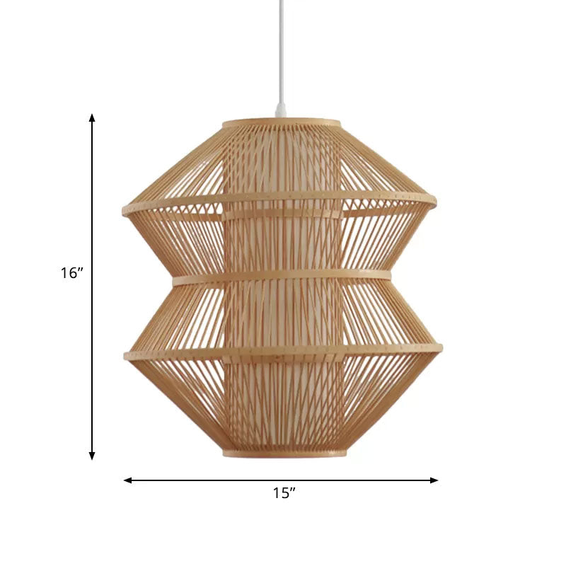 Bamboo Open-Weave Ceiling Lamp: Contemporary Indoor Hanging Light With Beige Inner Shade