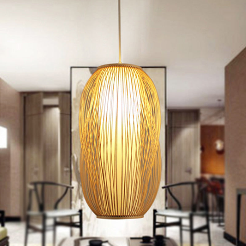 Woven Bamboo Pendant Light For Modern Living Room Beige / 7.5
